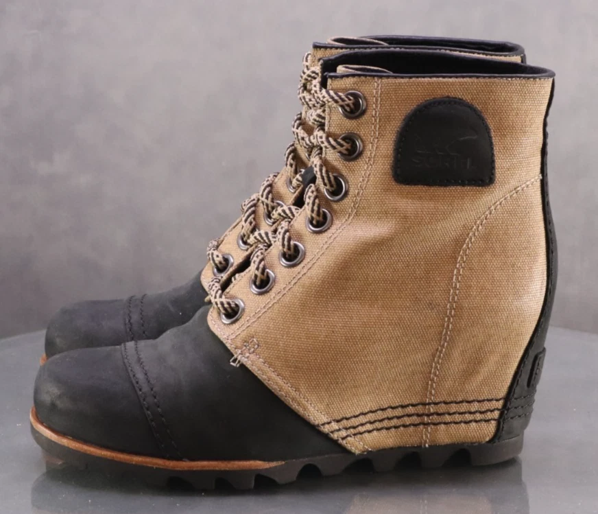 Sorel PDX $180 Mujer Botines Impermeables Botas Talla 6.5 Cuero Lona Tostado Foto 2 de 4