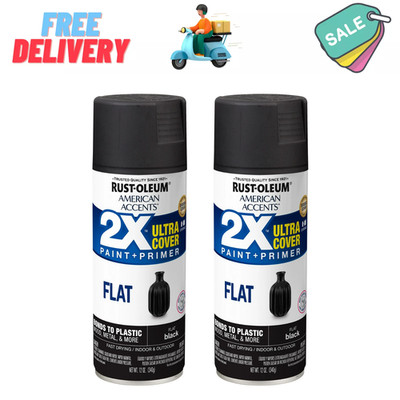 2-Pack Black, Rust-Oleum American Accents 2X Ultra Cover Flat Spray Paint, 12 oz