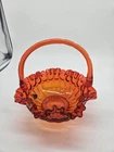 Fenton Amberina Thumbprint Glass Basket With Ruffled Top 8"W x 8-1/2"H