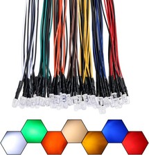56pcs 7 Colors x 8pcs 12 Volt LED Lights Emitting Diodes Pre Wired DC 12v 5mm...