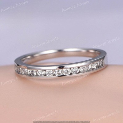 1 CT Round Cut Moissanite Half Eternity Wedding Band Ring 14K White Gold Plated