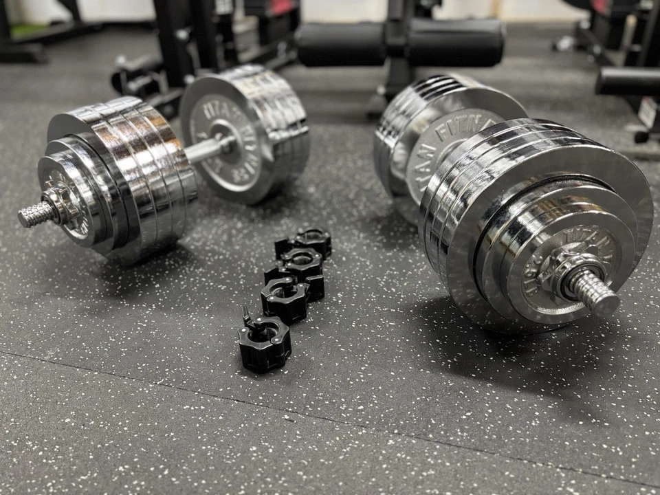 Juego de Mancuernas Titan Fitness Cromadas 200 Lb Par Ajustable, 100 Lb Cada una Foto 4 de 4