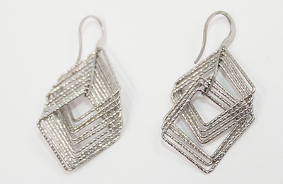 AGI Sterling Silver Geometric Wire Earrings   Modern Dangle Design  Lightweight