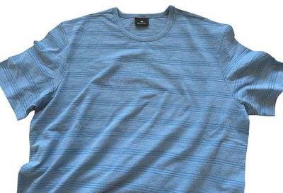 PAUL SMITH 100 % BAUMWOLLE GESTREIFTES HIMMELBLAUES RELAXED FIT T-SHIRT/TOP NEU MIT ETIKETT GRÖSSE L