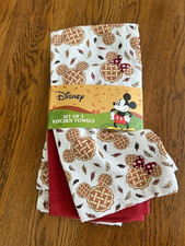 Disney Set of 3 Kitchen Towels Mickey  Minnie Mouse Fall Pie Ears Leaves NEW