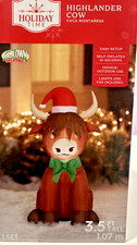 RARE NEW 3.5 FT TALL CHRISTMAS HIGHLANDER COW WITH SANTA HAT INFLATABLE GEMMY