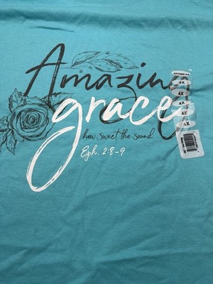  Kērussō Women s Teal  Amazing Grace - Eph. 2:8-9  Tee Shirt Sz. 4X NWT 