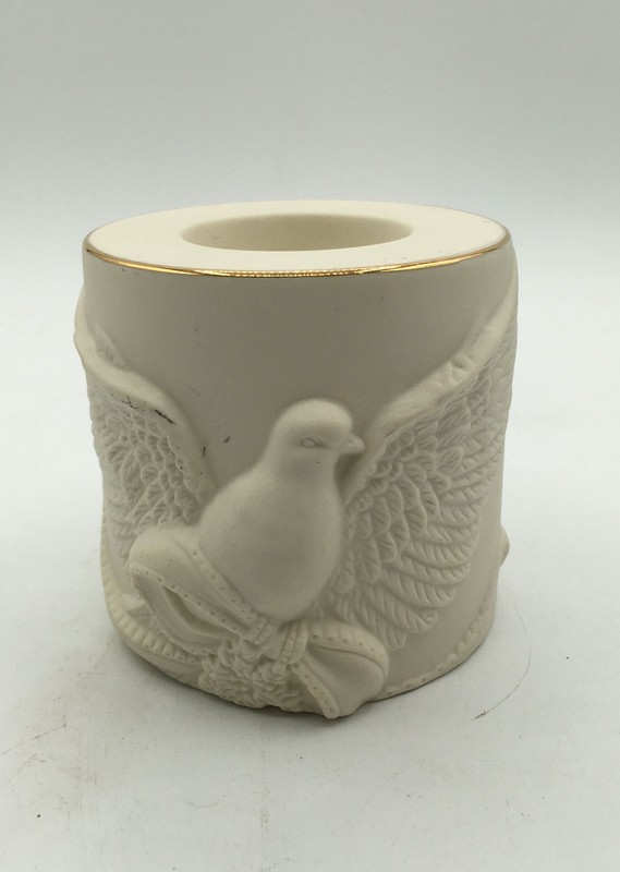 Lenox Radiant Light Dove Votive Ivory Porcelain Bisque w Gold Trim