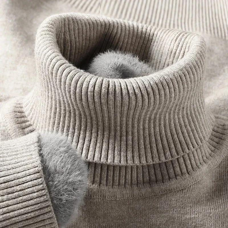 Men Knitted Turtleneck Sweater Anti Pilling Slim Fit Long Sleeve Solid Pullover
