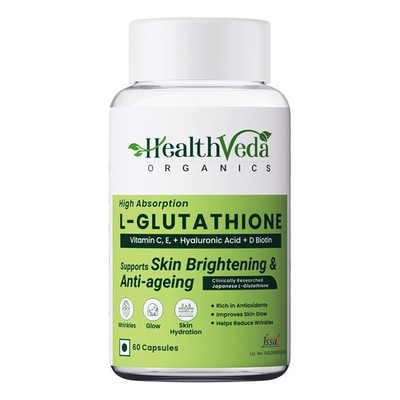 Health Veda Organics L-Glutathione 1000mg 60 Capsules Long Expiry