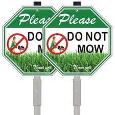 2 Pack Please Do Not Mow Metal Signs with Stake, 10" x 10x10 inches, Green