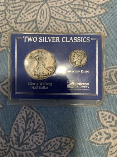 Two Silver Classics 1942 Liberty Walking Half Dollar 1941 Mercury Dime Littleton