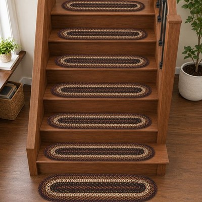 VHC Brands Espresso Jute Stair Tread Rect Latex 8.5x27, Set of 15