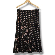 Vintage Y2K Liz Claiborne Midi Skirt 14 Black Pink Dark Floral Bias Boho Cottage