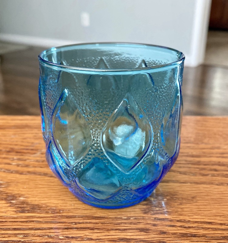 Vintage Anchor Hocking Aqua Blue Glass Madrid 3" Lowball Tumbler Diamond MCM