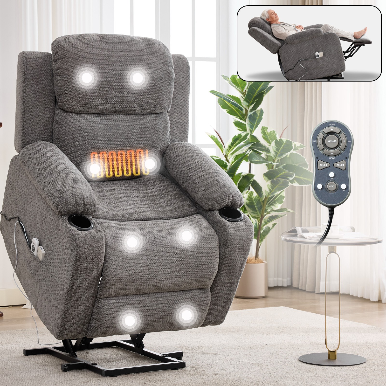 Power Lift Recliner Chair Elderly Infinite Position Heated Massage Stand 350LBS