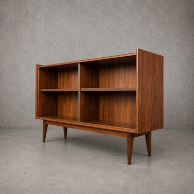 Morris of Glasgow Mid Century Sideboard Nussbaum & Teak Slim Schiebetür