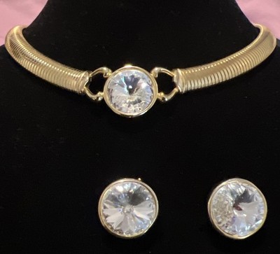 Vintage 90s Gold Tone Snake Rope Chain Collar Necklace Earrings Set Rivoli 
