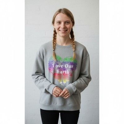 ECOTHREADS LOVE OUR EARTH sweatshirt Hearts Womens Sz XL Gray 95% Cotton