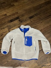 Patagonia Kids Retro-X Fleece Sherpa Jacket Size S 7-8 Natural With Blue