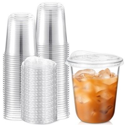 50 Sets 14 oz Clear Plastic Cups with Strawless Sip Lids, Thickened Clear Dis
