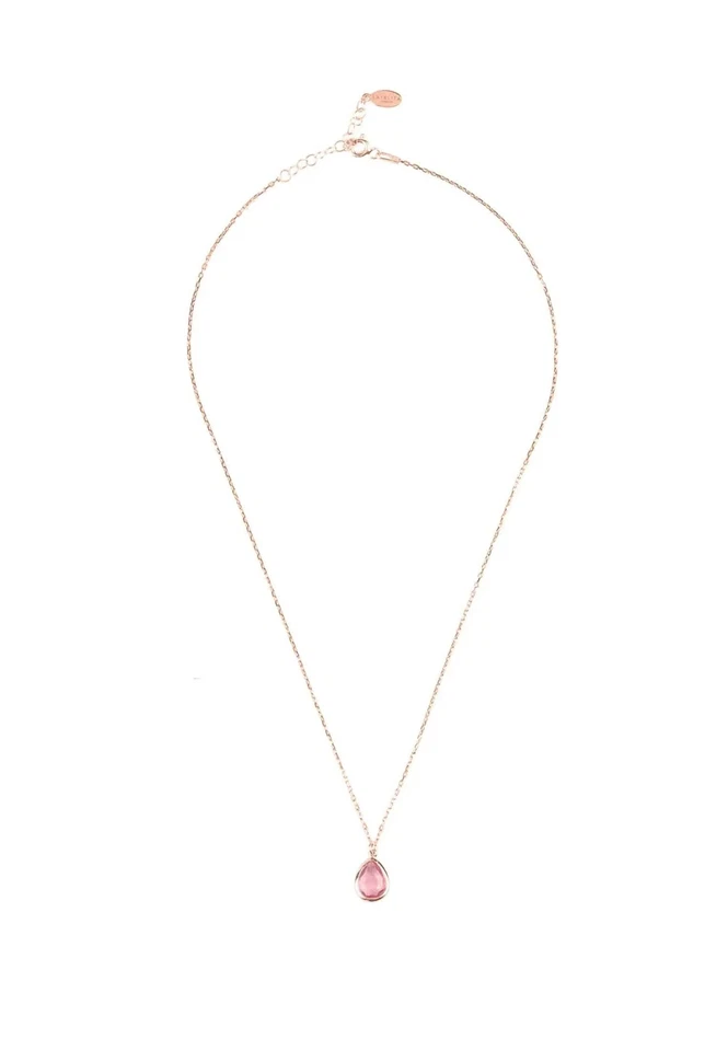 LATELITA Piccolo Mini Gemma Ciondolo Collana Rosa Oro Rosa Tormalina Lacrima - Immagine 3 di 4