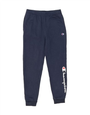 CHAMPION Womens Graphic Tracksuit Trousers Joggers UK 14 Large Navy Blue DT61