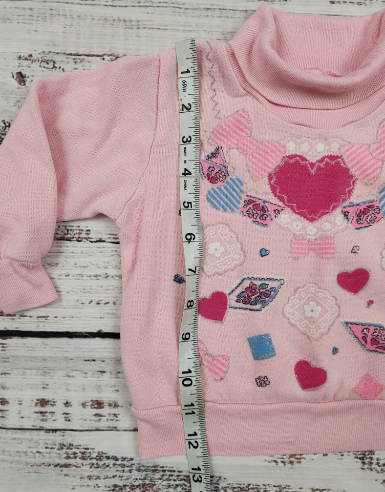 Suéter Vintage Años 80 Rosa Corazón y Lazo Cuello Alto - Niño Pequeño Talla 2T - San Valentín Foto 3 de 4