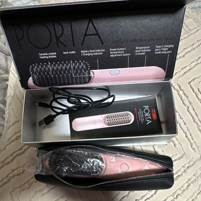 TYMO Porta Ceramic Straightening Brush Pink Ionic Portable Battery Indicator