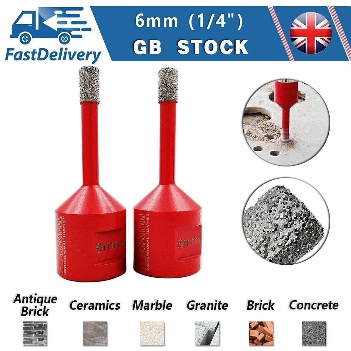 DT-DIATOOL 2pcs 6mm Dry Diamond Drill Core Bit Tile Ceramic Marble Hole Saw Tool