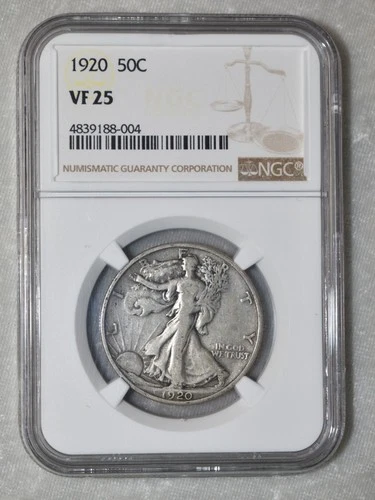 1920 P LIBERTY WALKING 90% SILVER HALF DOLLAR NGC VF 25 VF25 PHILADELPHIA MINT