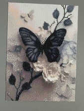 Black Butterfly on White Rose 5D Diamond Full Drill Dot Gem Painting Art Kit New