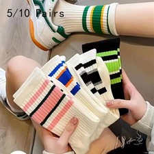 5/10 Pairs Women's Socks Cute Harajuku Warm Sock Simple Colorful Striped Short S