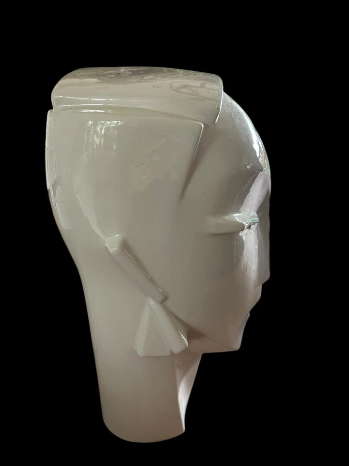 Escultura busto cabeza cerámica blanca estilo Art Deco estilo Lindsey B Balkweill de colección años 80 Foto 3 de 4