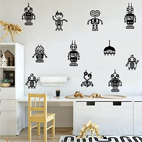 8 Robots Wall Decals for Kids Room Boys Bedroom Decor Geometric Wall Black - Image 2 of 4