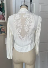 VINTAGE 90s CLIMAX PM Back Sheer Lace BOLERO Jacket Maxi Fit Flare Dress *SMALL*