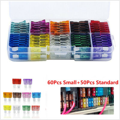 110x Assorted Car Small+Standard Size Blade Fuse-2 3 5 7.5 10 15 20 25 30 35 AMP