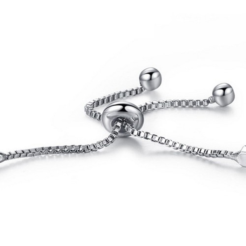 Copper & Cubic Zirconia Adjustable Slider/ Slide Bolo Bracelet, 25cm,Silver tone - Picture 2 of 3