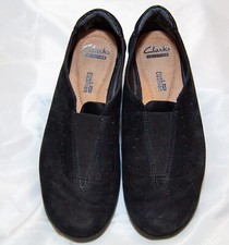 Clarks Soft Cushion Black Nubuck Slip On Loafers Medora Gemma Women's Shoes Sz 7