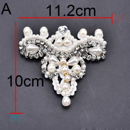 2X Shiny Faux Pearl Applique Rhinestone Motif Bead Floral Shoe Sew on Decors New - Picture 1 of 14