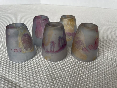 Al-Rama Hand Painted Vintage Set Of 5 Shot Glasses Lavender Frosted Glass France