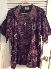 VINTAGE 80 s BOHO ETHNIC AMANTY BATIKS TUNIC TOP SHIRT GHANA MED M