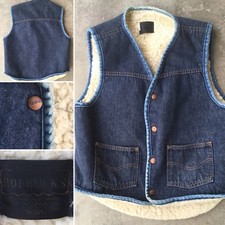 Vintage Roebucks Denim Vest Jeans Vest Sherpa Lined Western Wear Cowboy Trucker