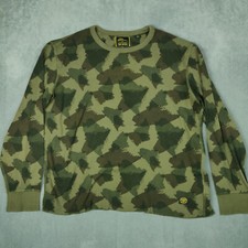 LL Bean x Todd Snyder Shirt Mens Large Green Camo Thermal Waffle Knit Crew Neck
