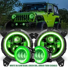 Green Halo LED Headlight Fog Light Combo for 2018+ Jeep Wrangler JL Gladiator JT