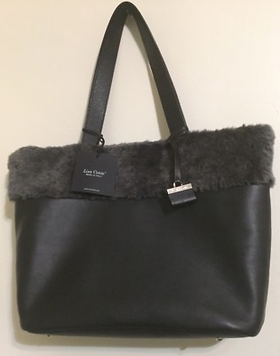Lisa Conte' Italy Black Lambskin and Pebbled Leather with Lamb Shearling Fur NWT