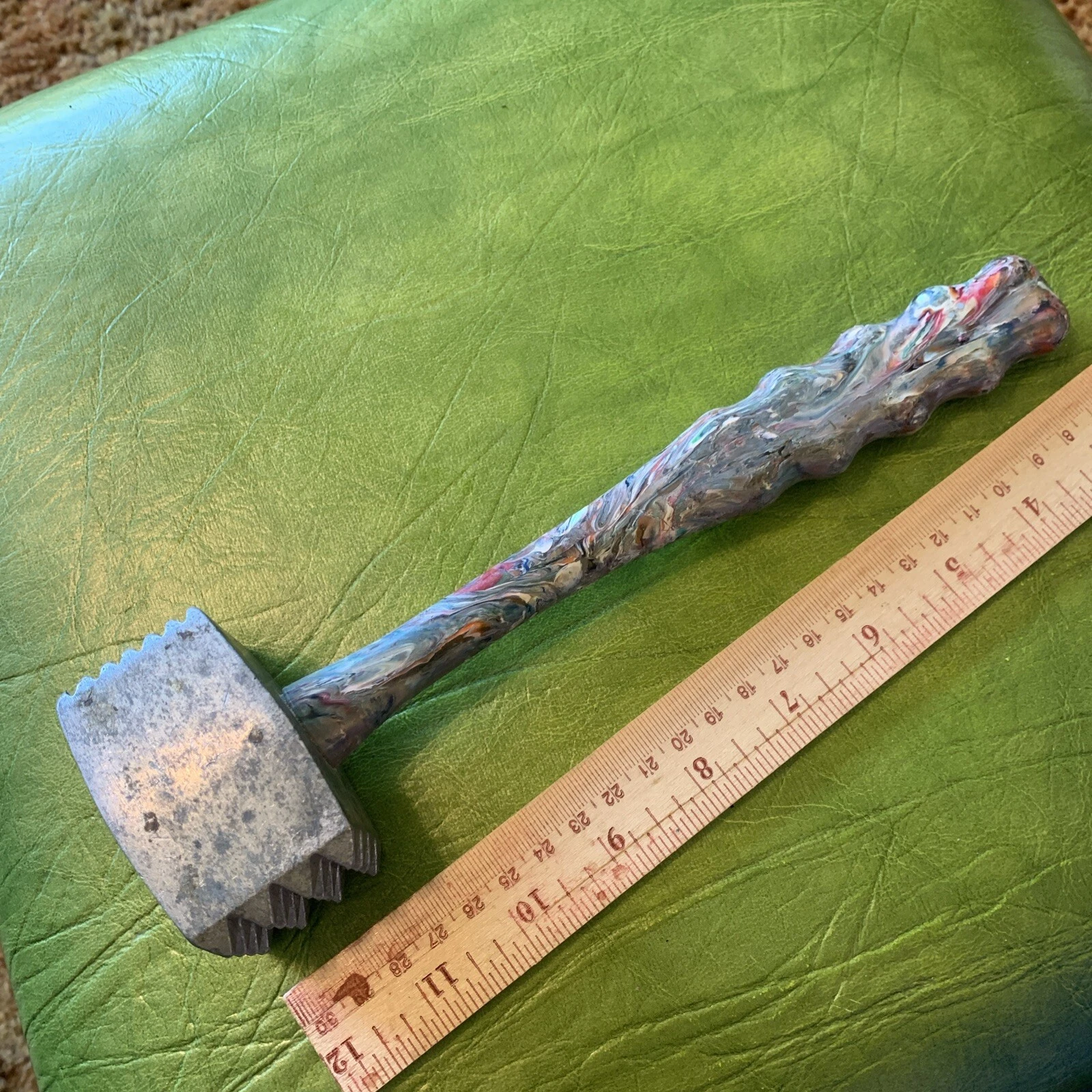 Rare Marbled Rainbow Handle Plasmetl Meat Tenderizer Double Sided Aluminum Head
