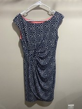 Connected Apparel Sz 8 Blue White Career Half Wrap Sleeveless Stretch Dress