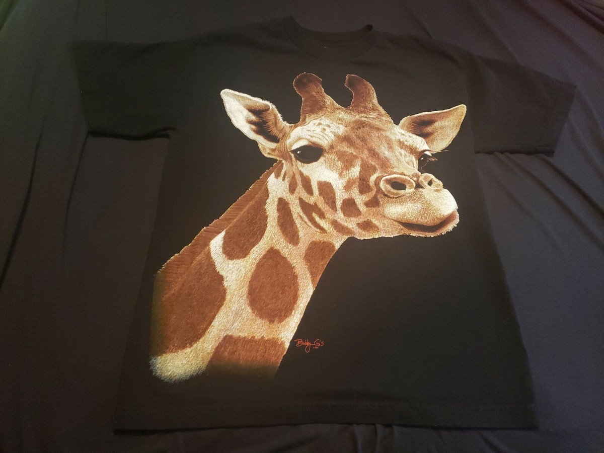 Super Rare 90s Vintage Bobby Gs Huge Black Giraffe Tee Shirt Sz M Animal  Love!