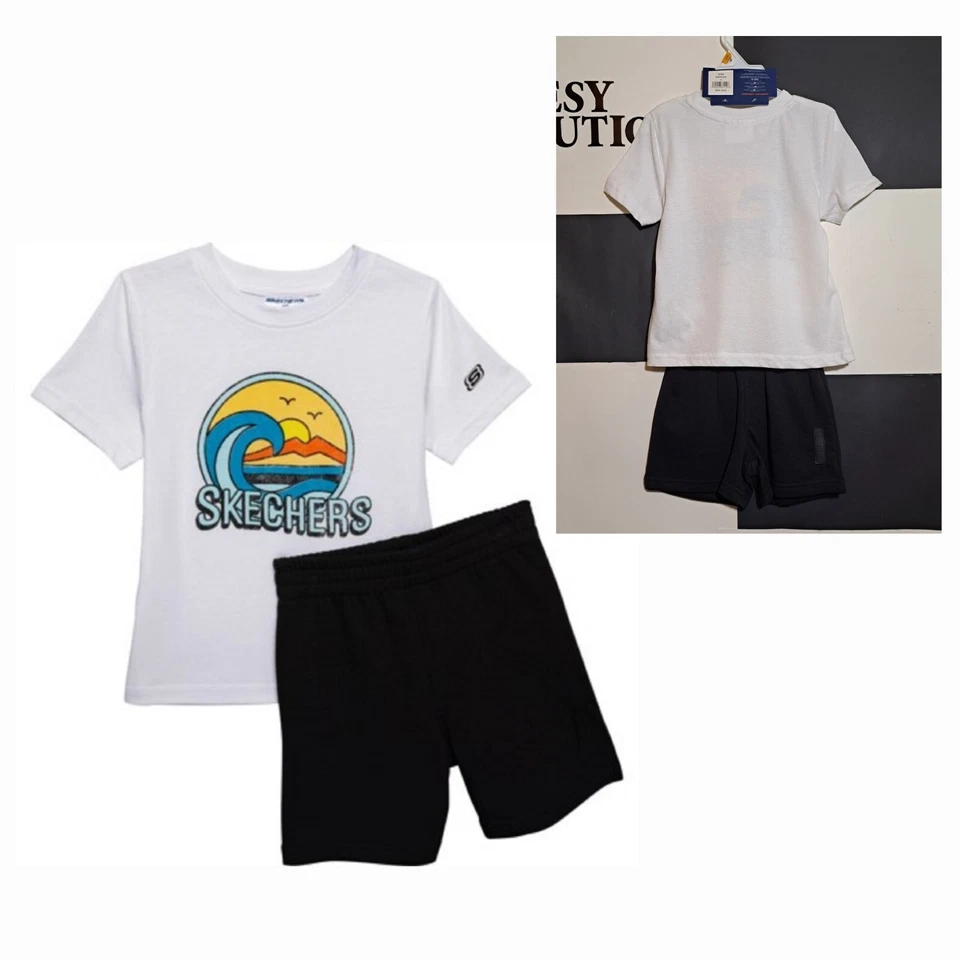 Conjunto de camiseta corta Skechers para niños pequeños desgastados con gráficos hinchados blanco/negro talla 3T Foto 2 de 4